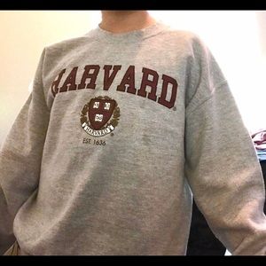 A grey Harvard sweatshirt